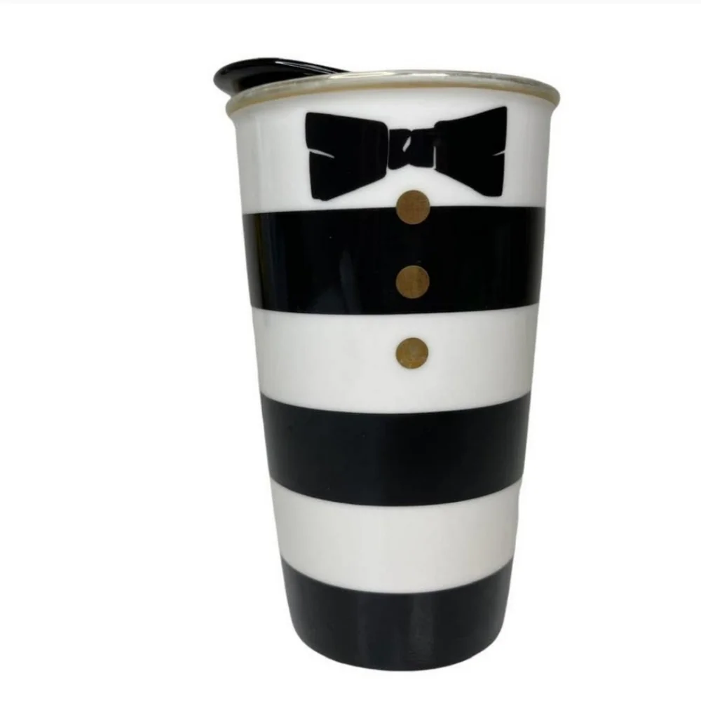 Starbucks +Stacey Bendet Alice and Olivia Striped‎ Tuxedo Bowtie Ceramic Mug